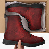 Red Gothic Grunge Lace Up Combat Boots - (JPREG95)